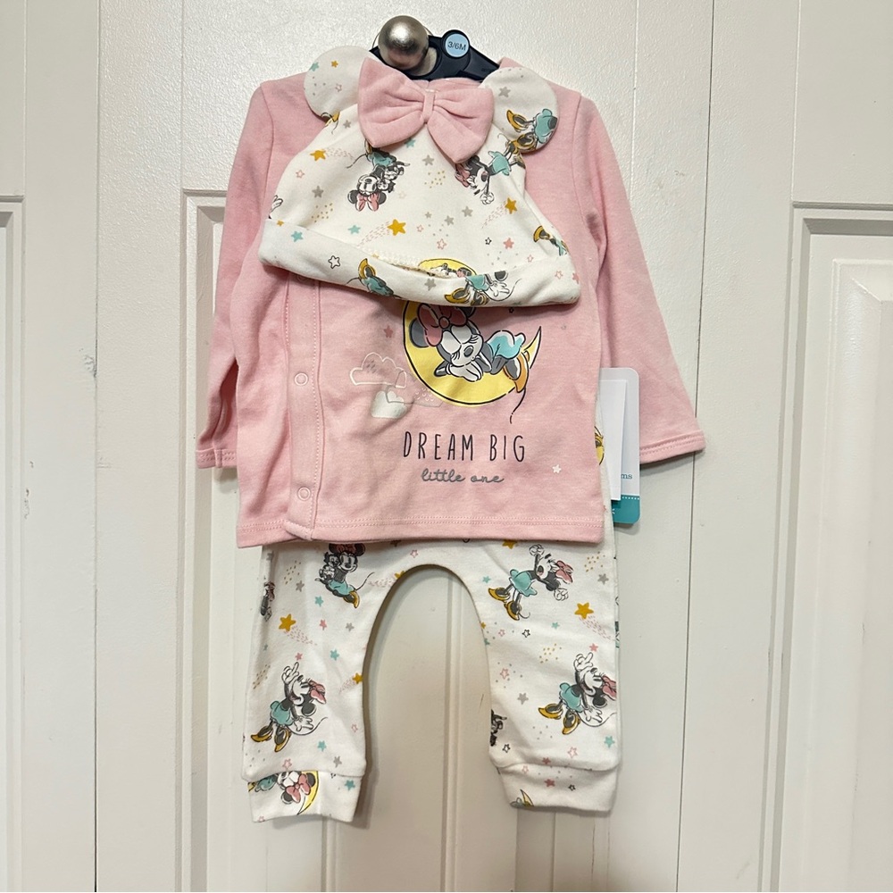 Disney Baby Sleep Set Mennie Mouse Size 3-6M Pink 3 Piece Set